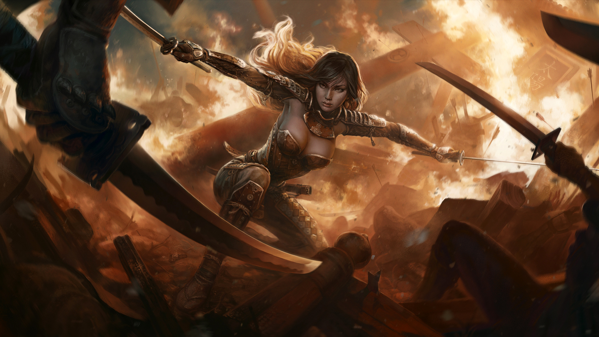 Wallpaper 1 Of 1 Fantasy Women Warrior Swords Hd Wallpaper - Female Warrior Wallpaper Hd , HD Wallpaper & Backgrounds