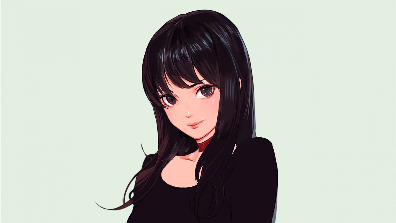 Cute Girl Art-2016 Anime Hd Wallpaper2017 - Cut Anime Girl Black Hair , HD Wallpaper & Backgrounds