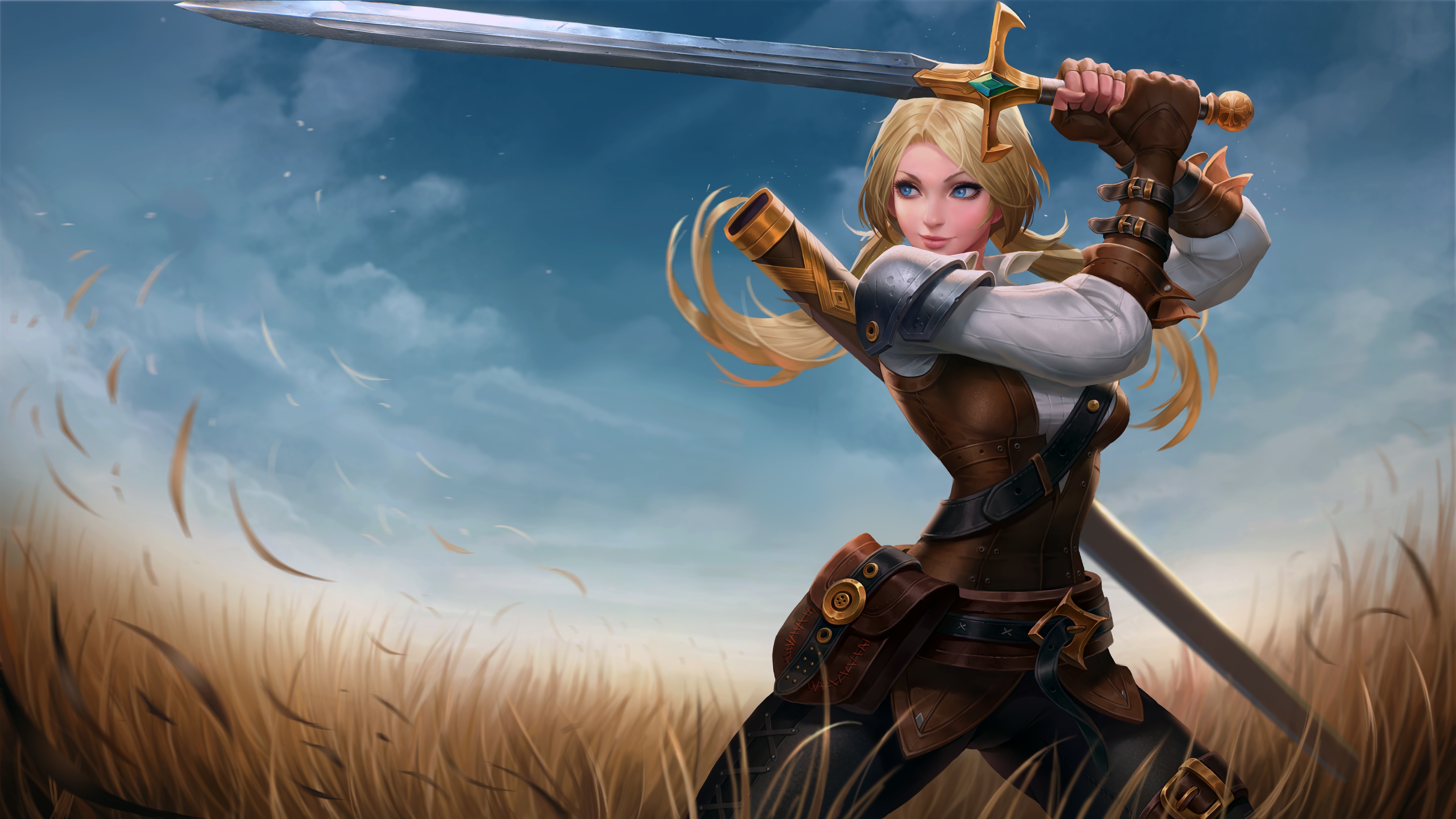 Blue Eyes Girl Sword Woman Warrior 4k , HD Wallpaper & Backgrounds