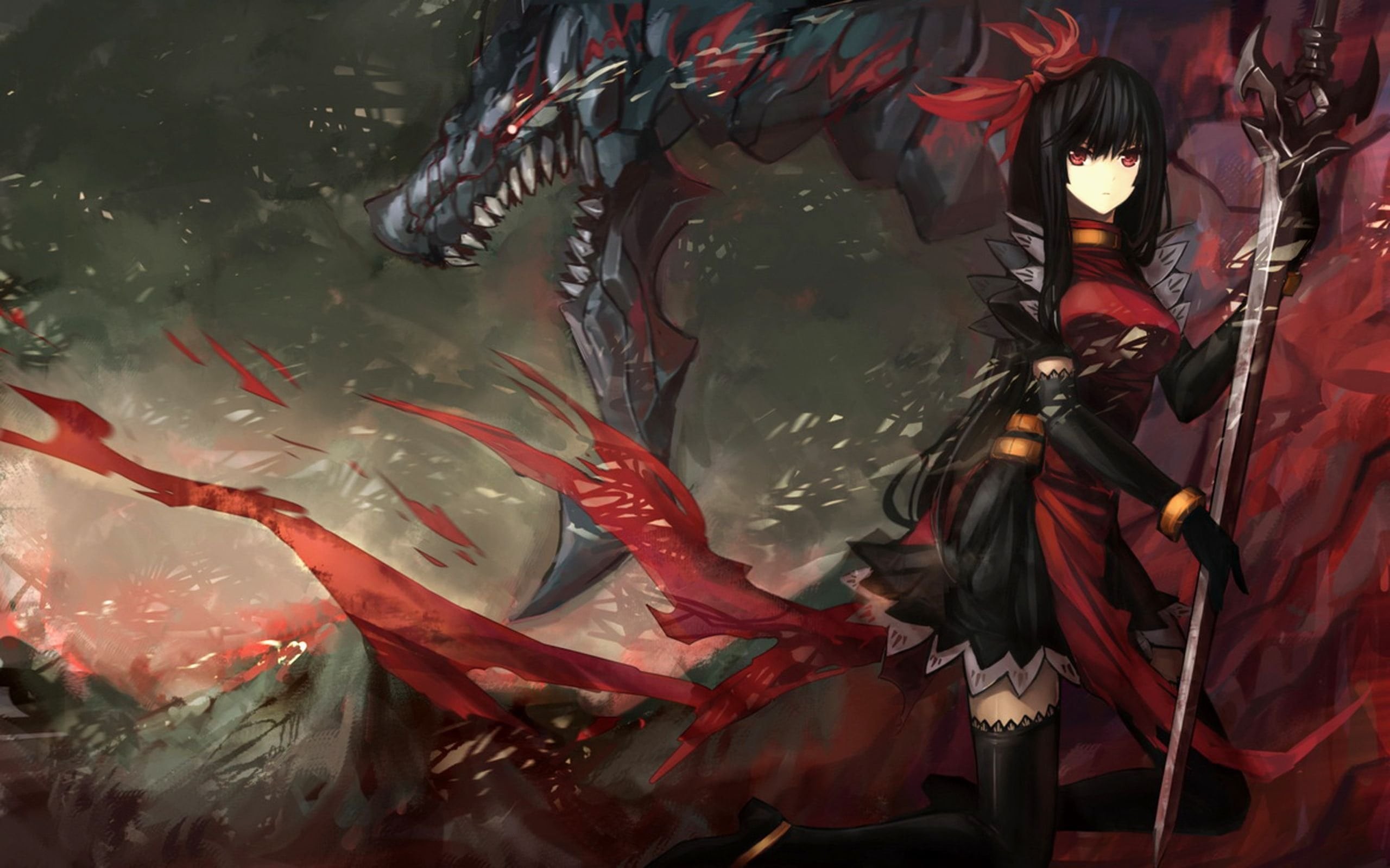 Anime Woman Warrior Sword Dragon - Anime Warrior Girl , HD Wallpaper & Backgrounds