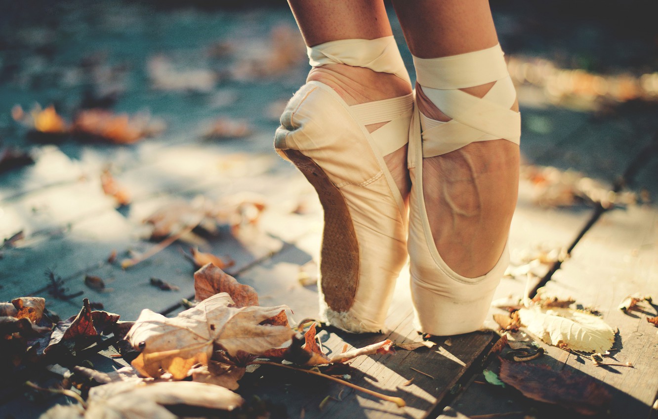 Photo Wallpaper Autumn, Leaves, The Sun, Feet, Deck, - Ballet Pointe Shoes , HD Wallpaper & Backgrounds