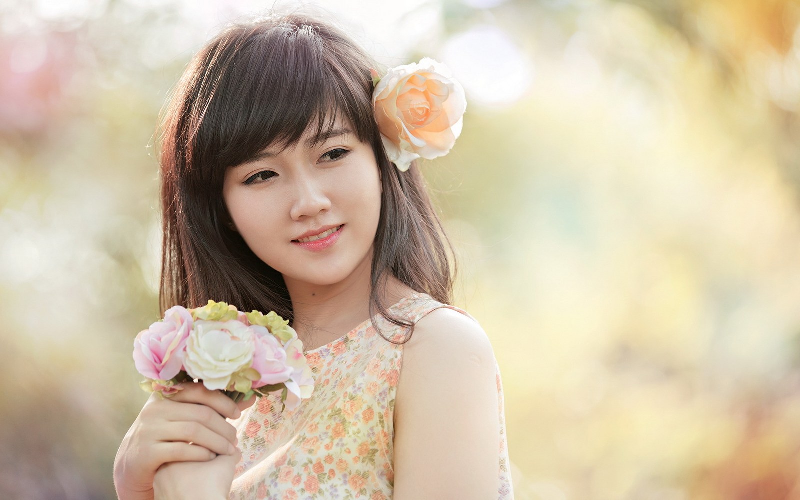 Korean Beautiful Girls With Flowers Wallpapers Hd - Beautiful Korean Girl Wallpaper Hd , HD Wallpaper & Backgrounds