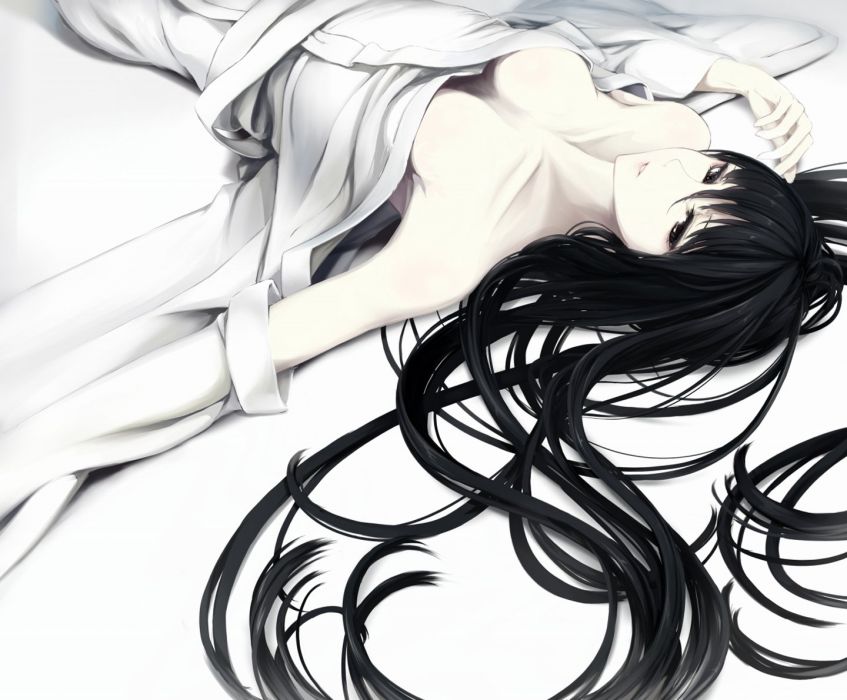 Anime Girl Original Erise Long Hair Single Open Mouth - Beautiful Anime Girl With Long Black Hair , HD Wallpaper & Backgrounds