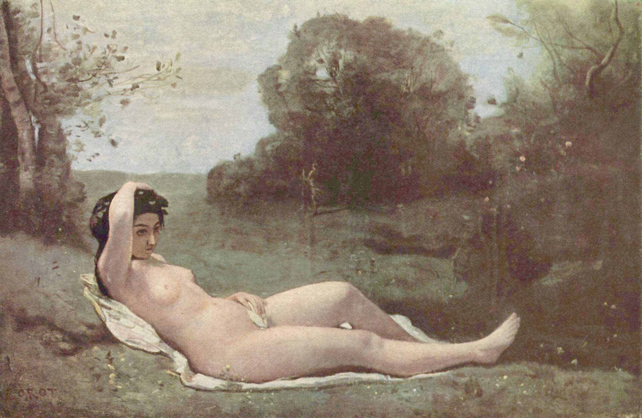 Jean Baptiste Camille Corot - Reclining Nymph , HD Wallpaper & Backgrounds