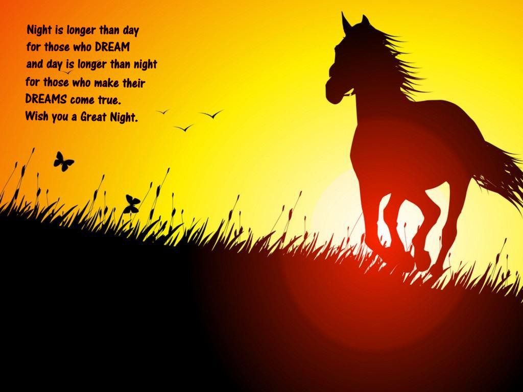 Free Sunset Time Horse Beach Wish You Good Night Hq - Horse In Sunset Drawing , HD Wallpaper & Backgrounds