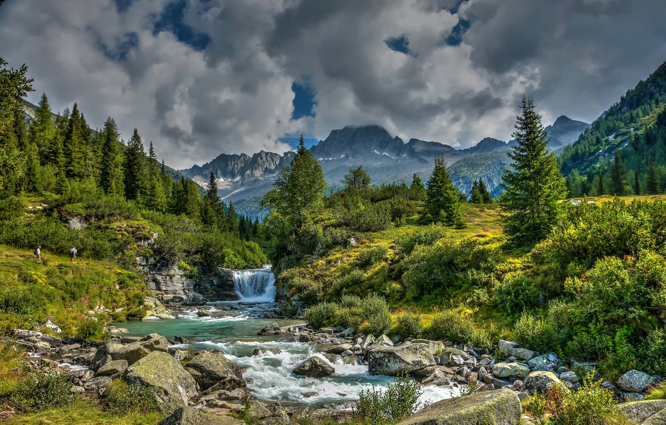 Photo Wallpaper Trees, Mountains, Stream, Waterfall, - Mount Scenery , HD Wallpaper & Backgrounds