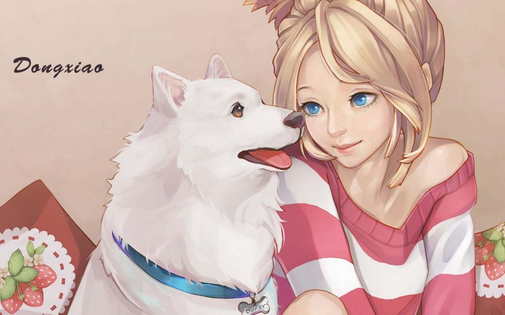 Anime Girl With Dog , HD Wallpaper & Backgrounds