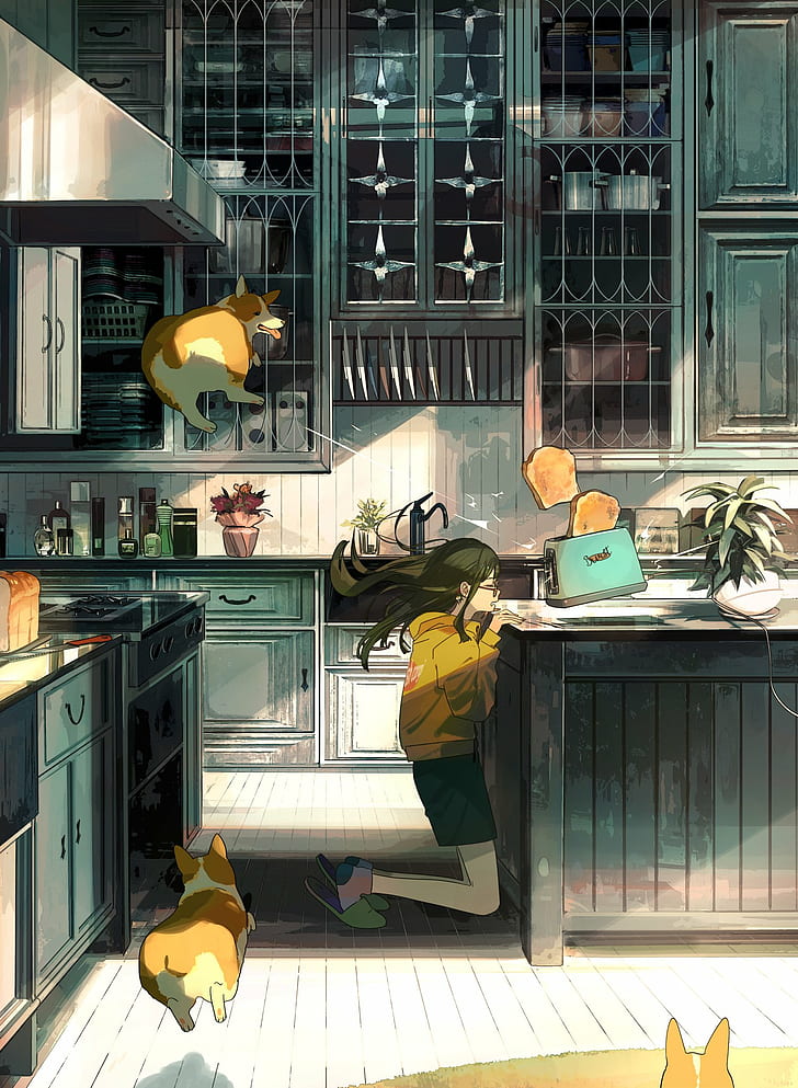 Dog, Toast, Wind, Bread, Kitchen, Toaster, Anime, Brunette, - Warak Slow Motion Background , HD Wallpaper & Backgrounds