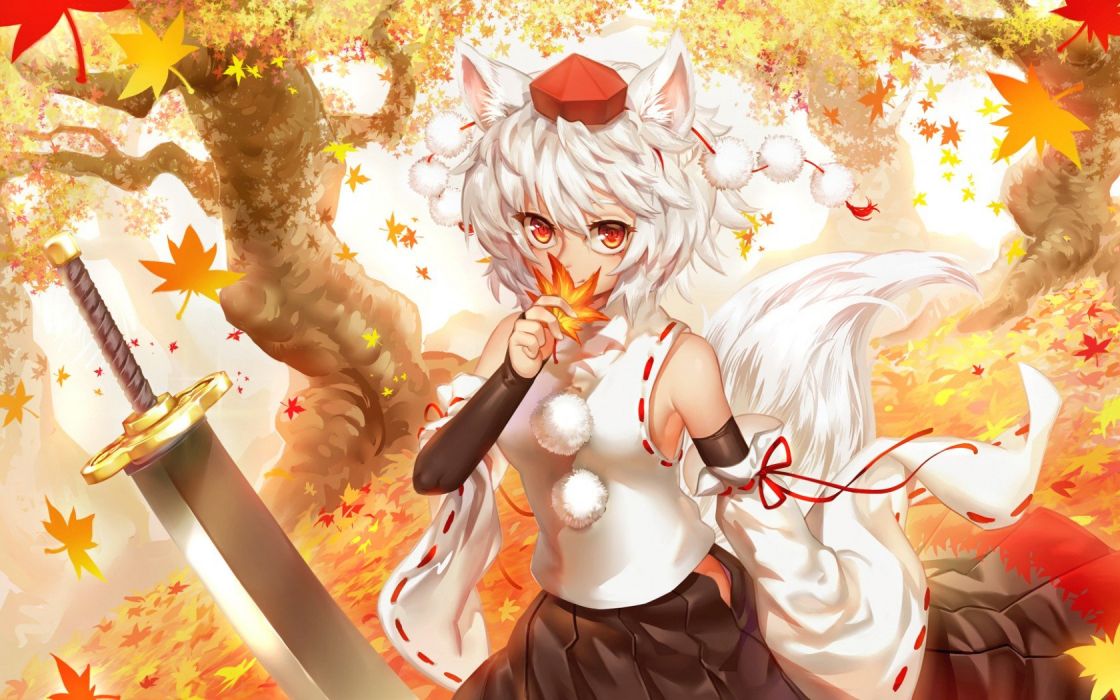 Oriental Project Figure Dog Go Anime Sword Girl Autumn - Anime Dog Girl Sword , HD Wallpaper & Backgrounds
