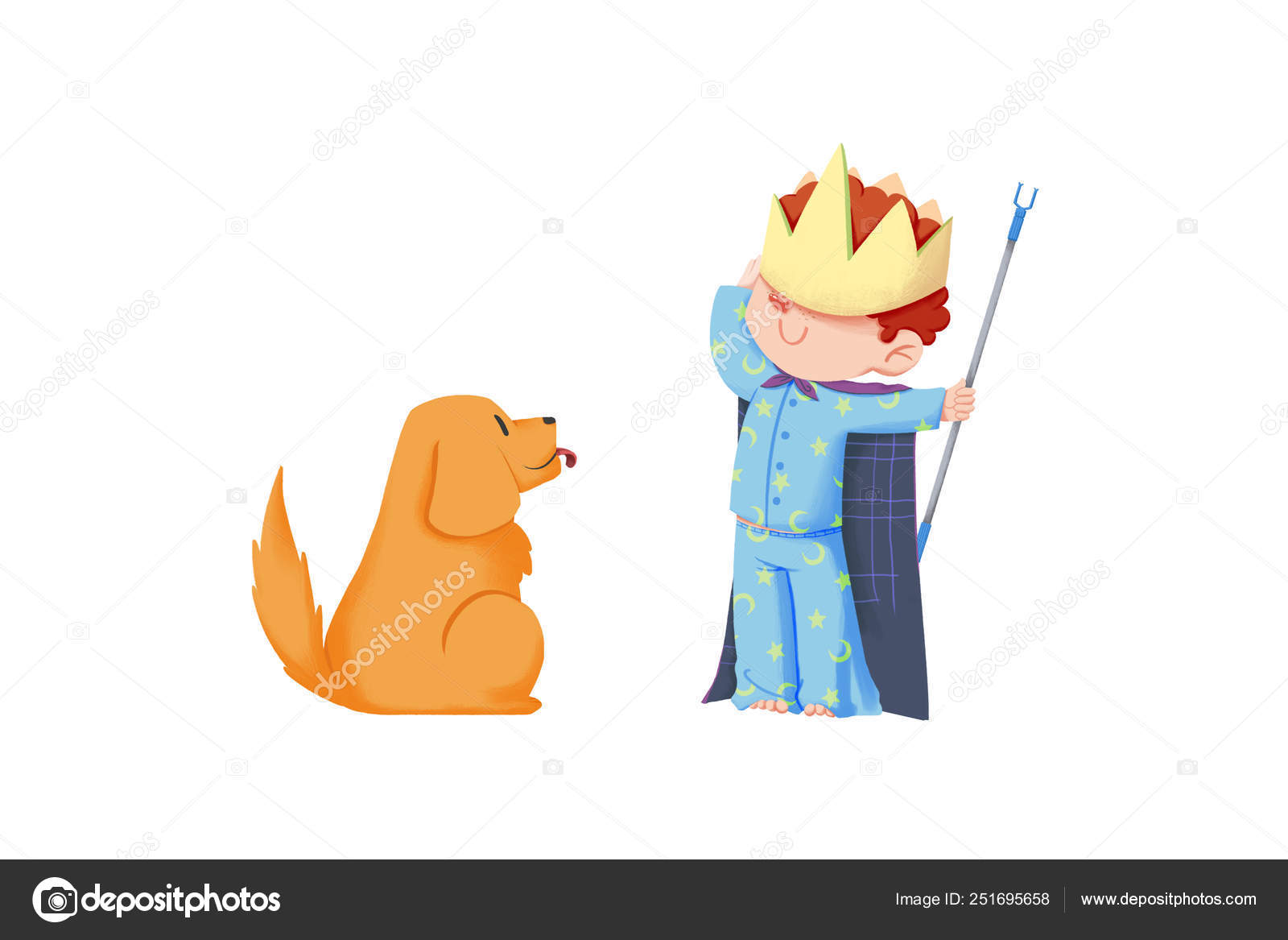 Boy Pretends King Front His Dog Isolated White Background - Stock Photography , HD Wallpaper & Backgrounds