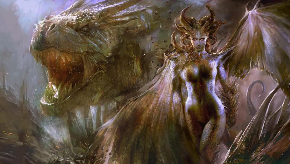 The Demon, Girl, Dragon Desktop Background - Fantasy Dragon And Girl Art Hd , HD Wallpaper & Backgrounds