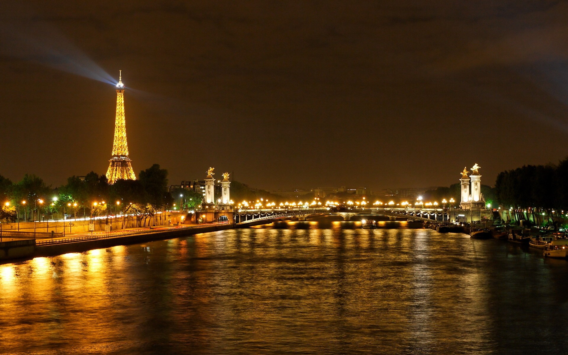 Rivers Paris Night Eiffel Tower - Tuileries Garden , HD Wallpaper & Backgrounds