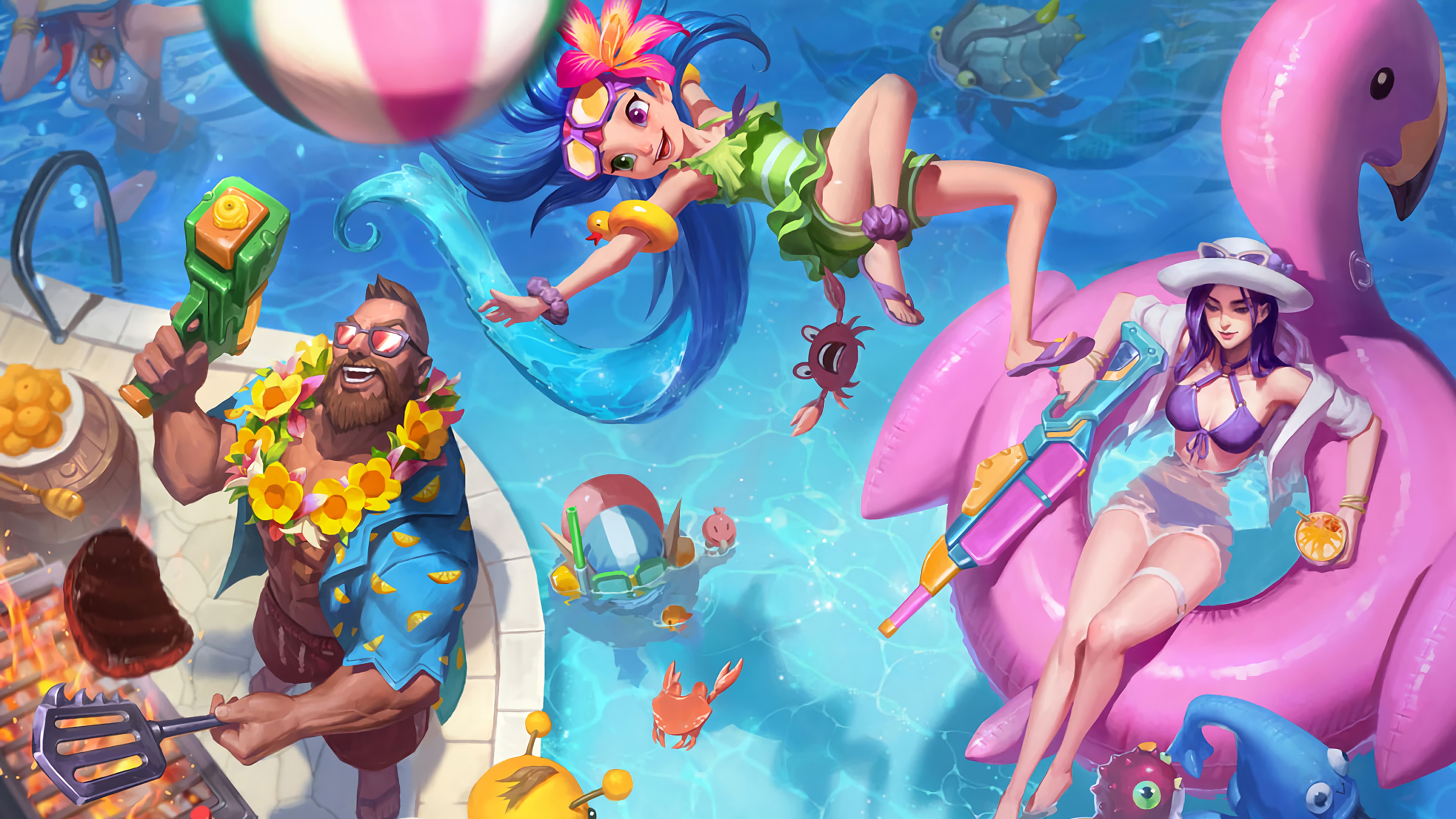 Pool Party Zoe Caitlyn Gangplank Splash Art Lol League - Pool Party Zoe Splash Art , HD Wallpaper & Backgrounds