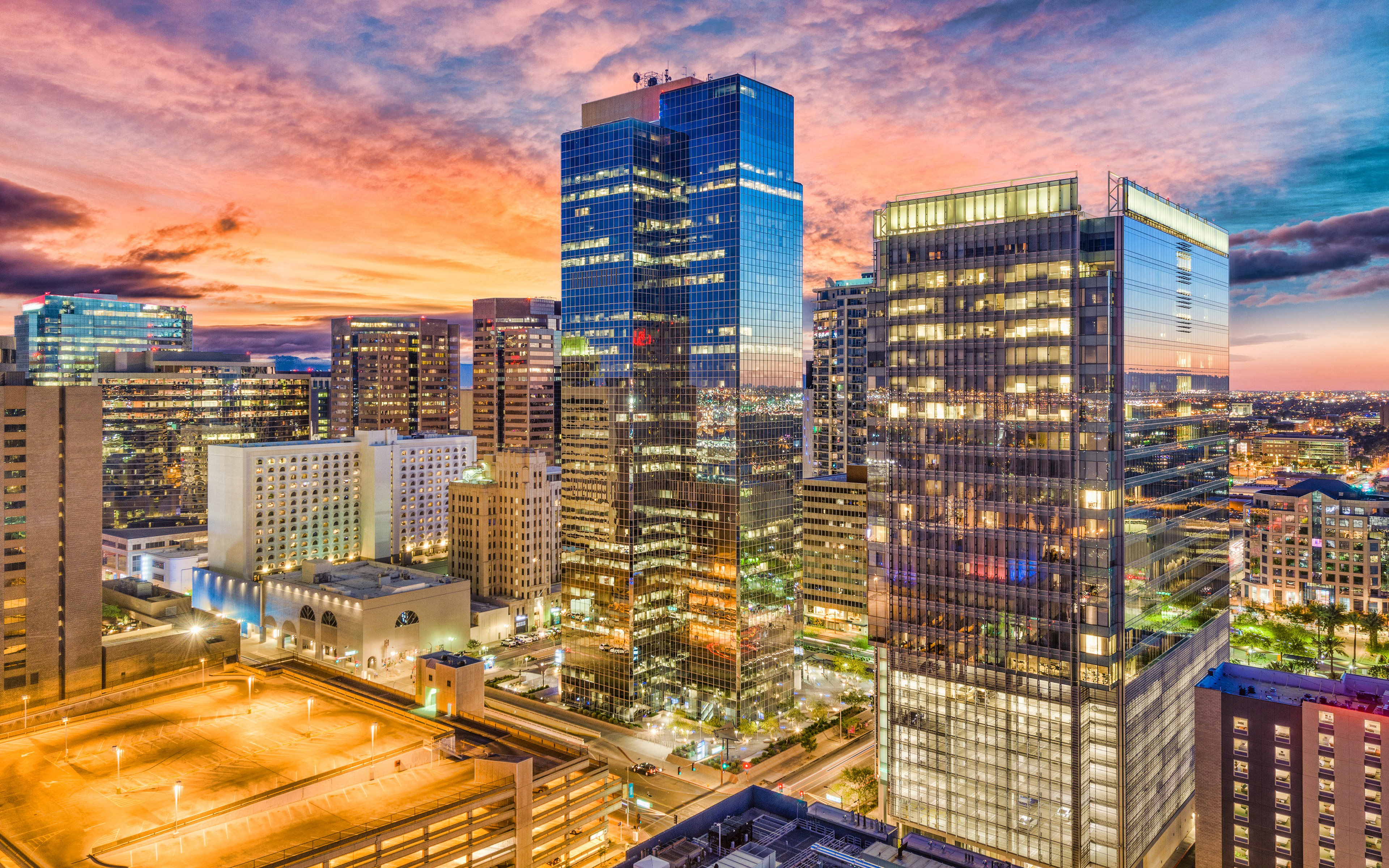 Phoenix, 4k, Modern Buildings, Sunset, Arizona, Usa, - Phoenix Cityscape , HD Wallpaper & Backgrounds