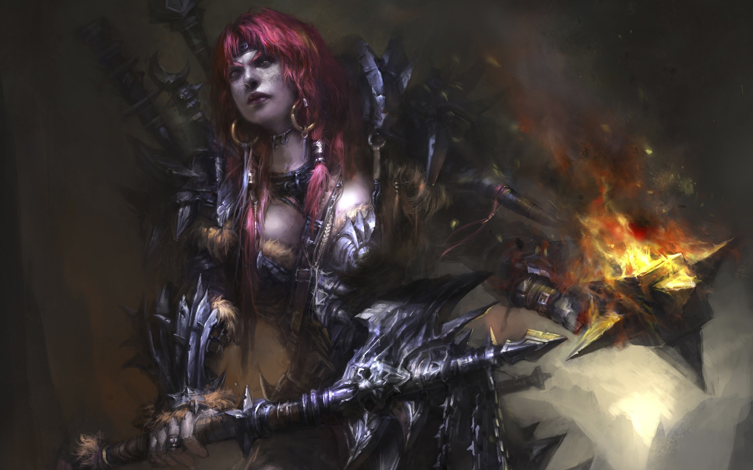 Women Video Games Redheads Fantasy Art Armor Barbarian - Barbarian Female Fantasy Art , HD Wallpaper & Backgrounds