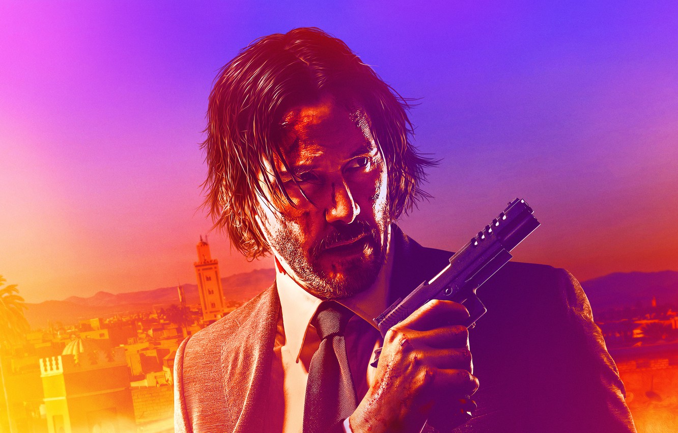 Photo Wallpaper Gun, Background, Portrait, Costume, - John Wick 3 Parabellum , HD Wallpaper & Backgrounds