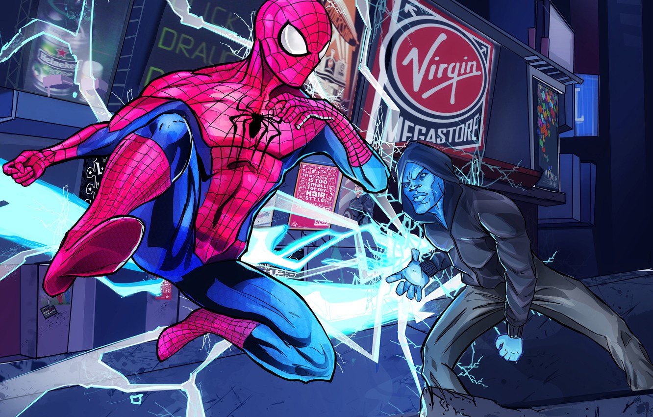 Photo Wallpaper Electro, Fight, Spider Man, The Amazing - Spider-man , HD Wallpaper & Backgrounds