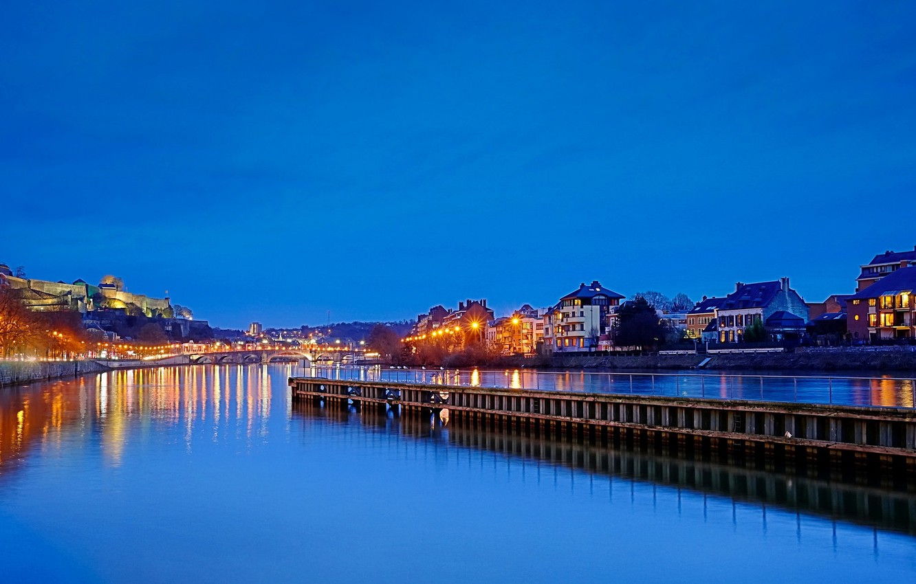 Photo Wallpaper Night, Lights, River, Belgium, Belgium, - Namur , HD Wallpaper & Backgrounds
