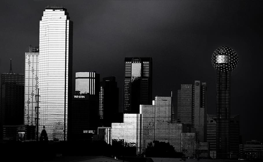 Dallas, United States, Downtown, Black, White, Night, - Skyscraper , HD Wallpaper & Backgrounds