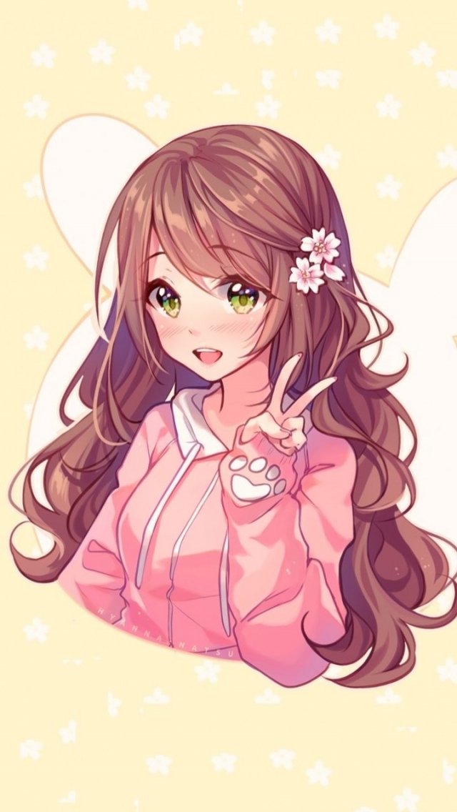 Artwork Cute Anime Girl Green Eyes Wallpaper Cutie - Brown Hair Anime Cute Girl , HD Wallpaper & Backgrounds