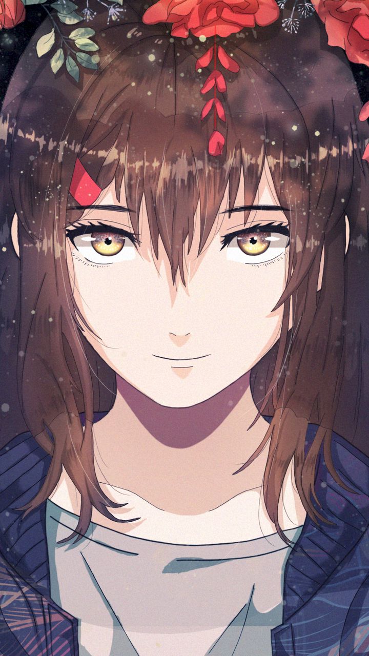 Wallpaper Girl, Anime, Smile, Sweet, Flowers - Anime Wallpaper Hd Smile , HD Wallpaper & Backgrounds