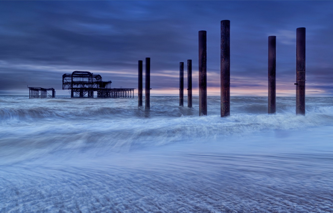 Photo Wallpaper Sea, England, The Evening, Tide, Brighton - Sea , HD Wallpaper & Backgrounds