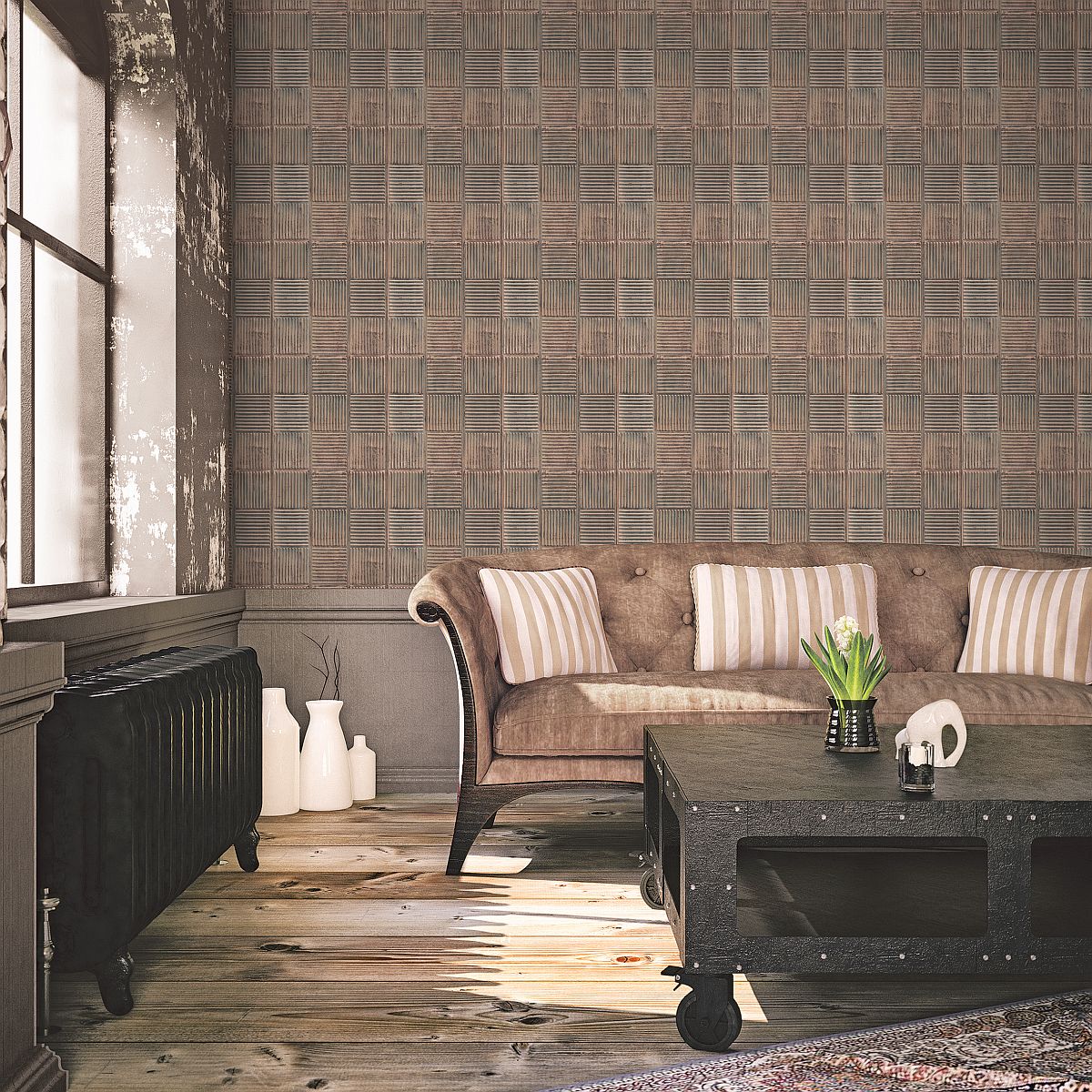 Non-woven Wallpaper Galerie Grunge Tile Look - Coretec Wood Afton Hickory , HD Wallpaper & Backgrounds