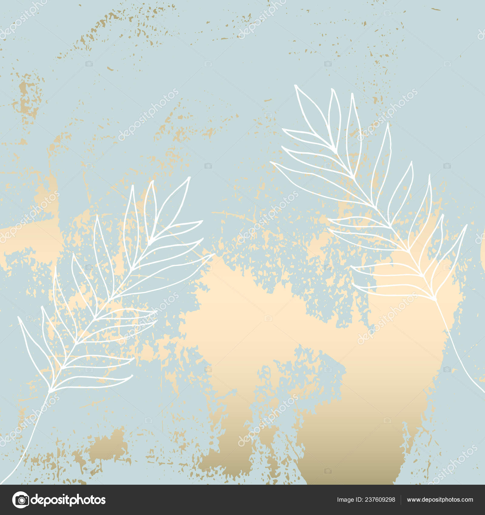 Tropical Worn Floral Pastel Blue Gold Pattern Wallpaper - Illustration , HD Wallpaper & Backgrounds