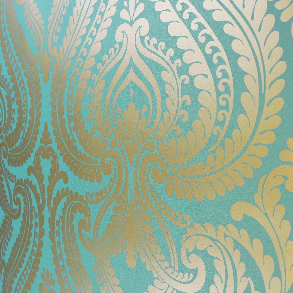 Love Wallpaper Shimmer Damask Metallic Wallpaper Rich - Teal And Gold Wallpaper Uk , HD Wallpaper & Backgrounds