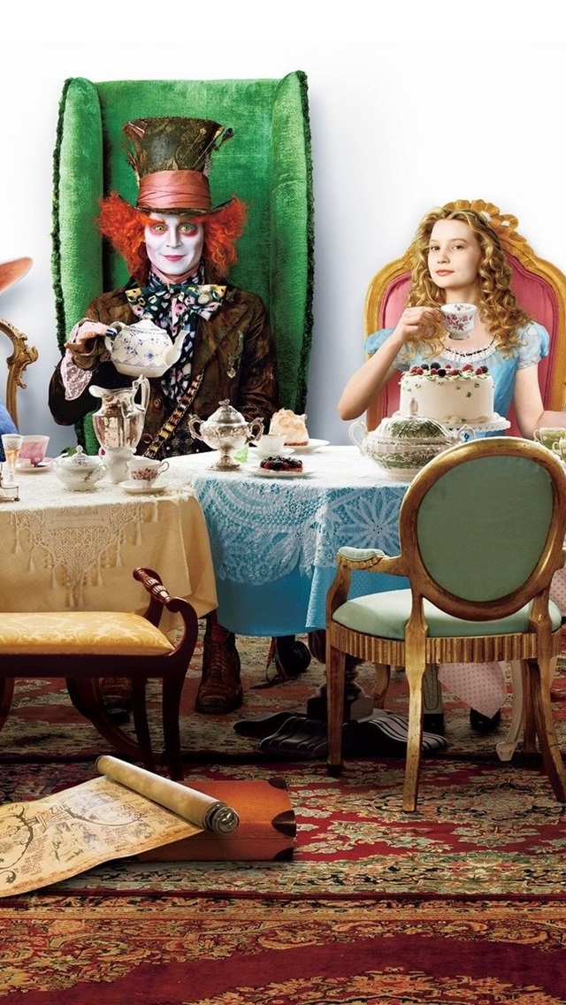 Alice In Wonderland Iphone Wallpaper - Tim Burton Mad Hatter Tea Party , HD Wallpaper & Backgrounds
