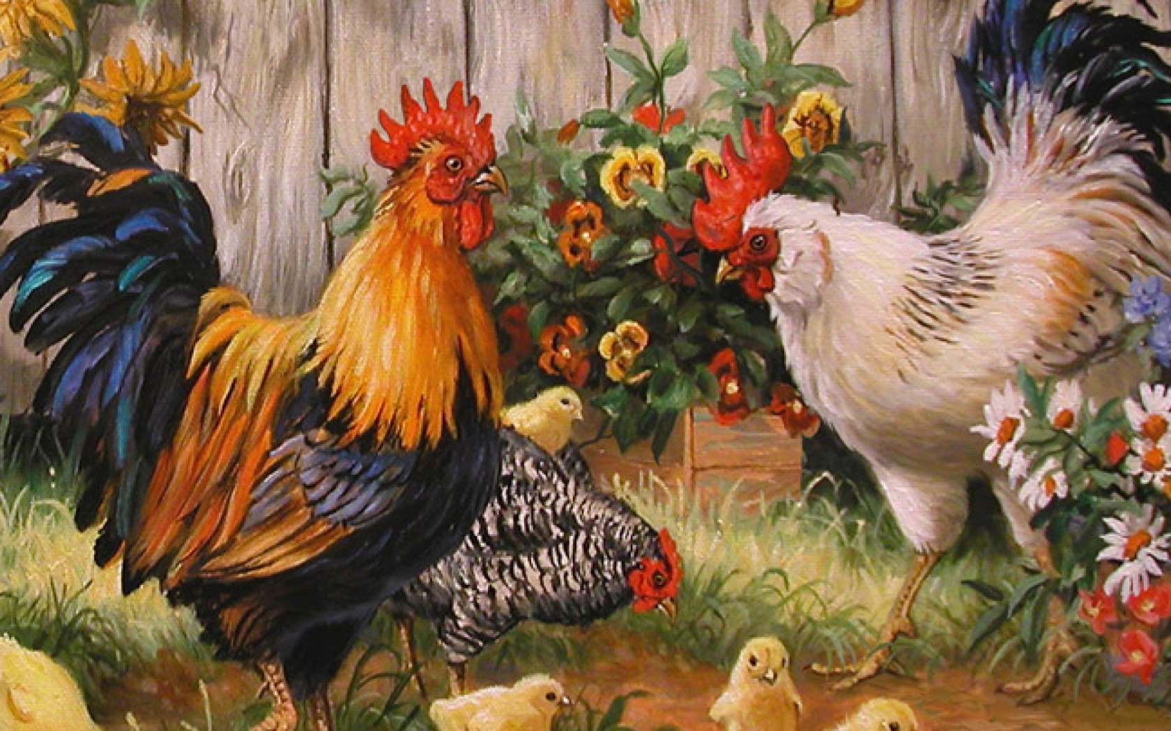 Rooster Wallpaper Painting Chicken Rooster Art Chicken - Paint By Numbers Chickens , HD Wallpaper & Backgrounds