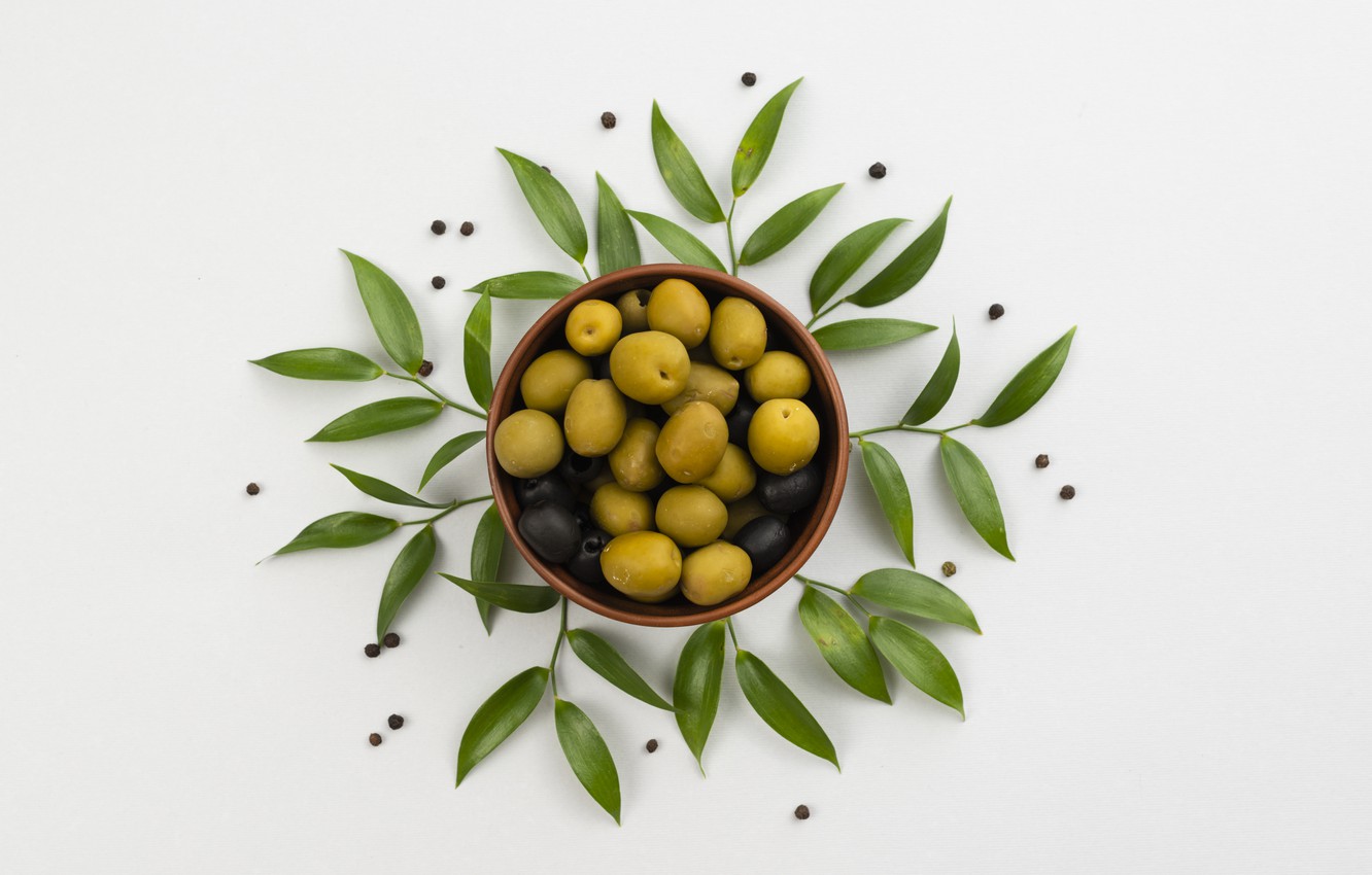 Photo Wallpaper Leaves, Plate, Olives, Olives, Olive - Оливки Листья , HD Wallpaper & Backgrounds