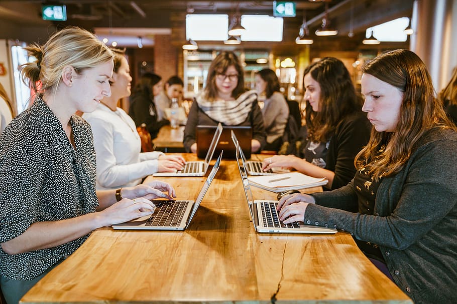 Women On Laptops Around Table Photo, School, Coding, - Learning Management System , HD Wallpaper & Backgrounds