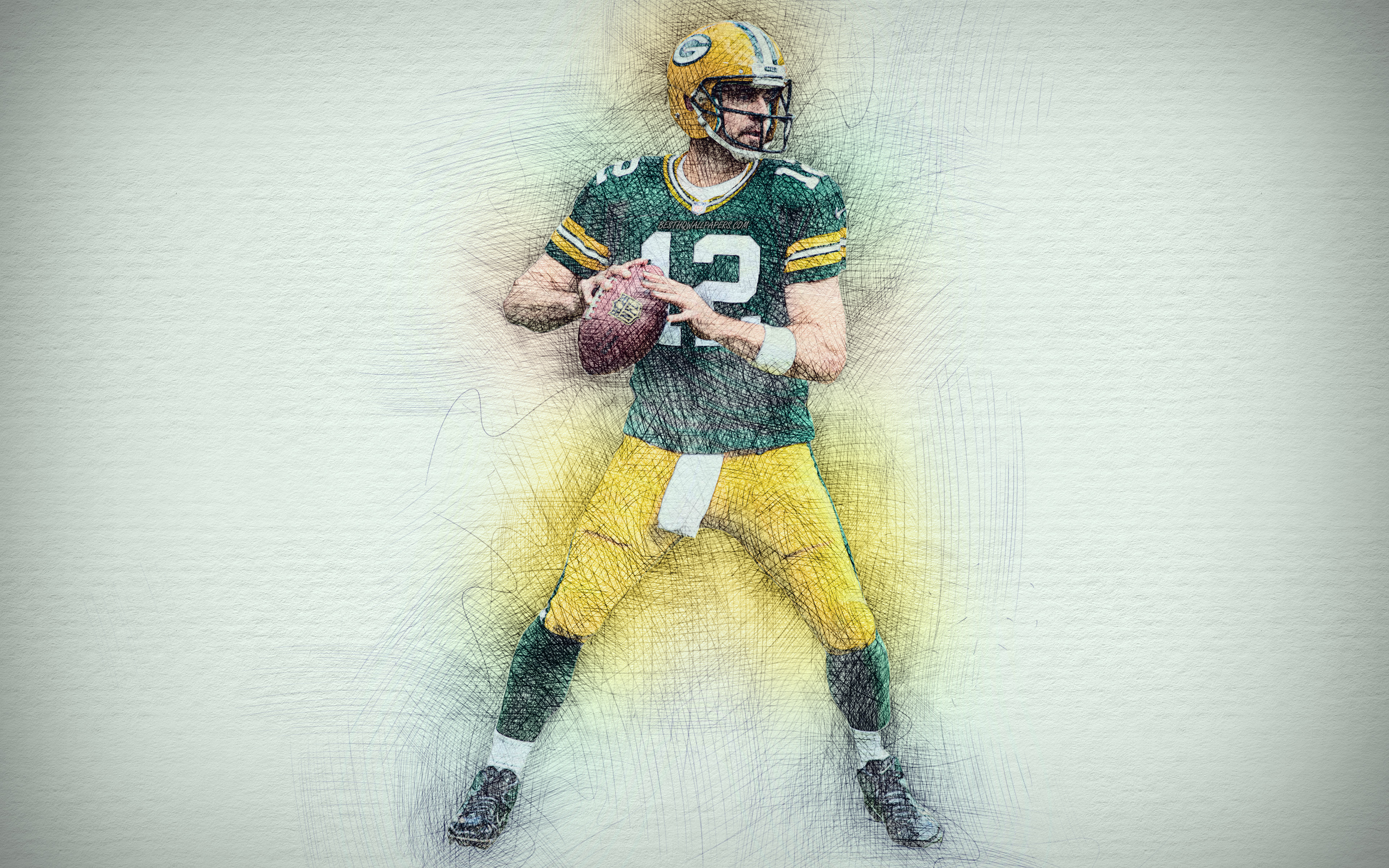 Aaron Rodgers, 4k, Artwork, American Football, Green - Green Bay Packers 4k , HD Wallpaper & Backgrounds