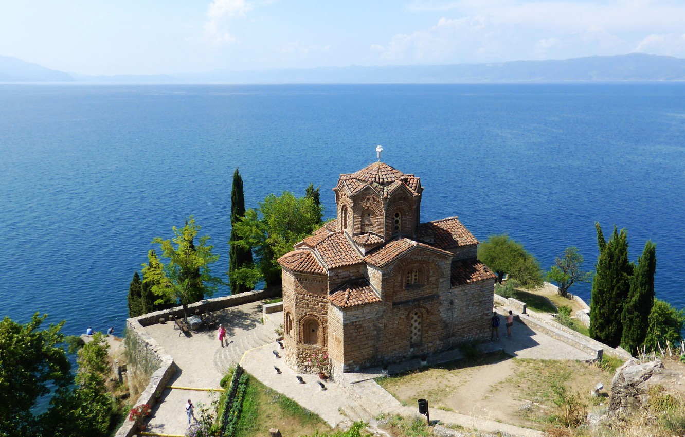 Photo Wallpaper Sea, Blue, Horizon, Macedonia, Ohrid - St. John The Theologian , HD Wallpaper & Backgrounds