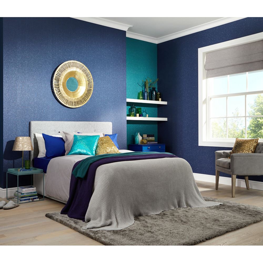 Midnight Blue Navy Wallpaper Geometric Metallic Tropical - Dark Blue Wallpaper Bedroom , HD Wallpaper & Backgrounds