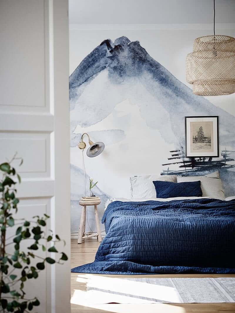 Minimalist Watercolor Blue Mountain Wallpaper - Cute Artwork For Bedroom , HD Wallpaper & Backgrounds