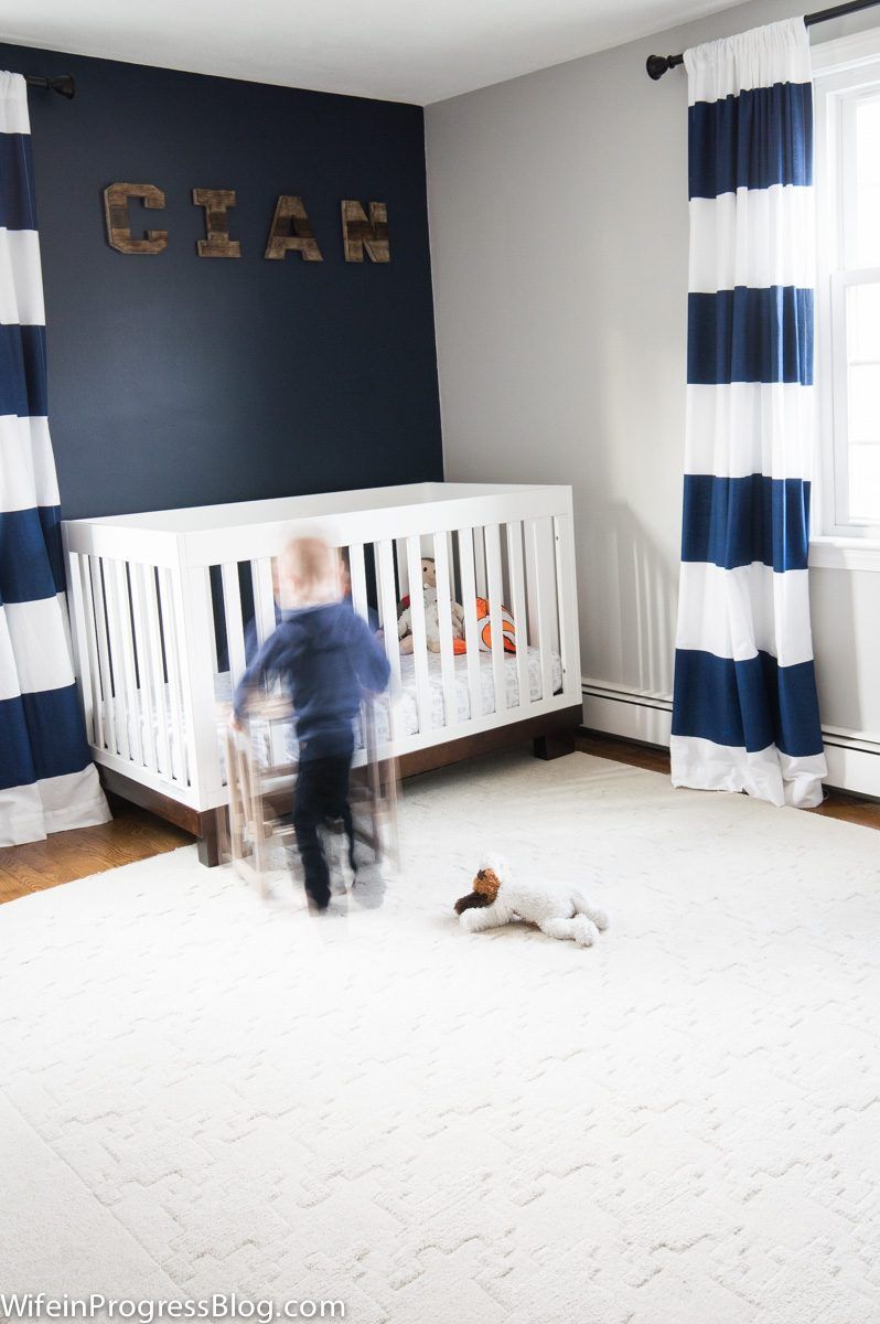 Nursery Accent Wallpaper Grey Wall Navy Blue Brick - Baby Boy Nursery Navy Blue , HD Wallpaper & Backgrounds