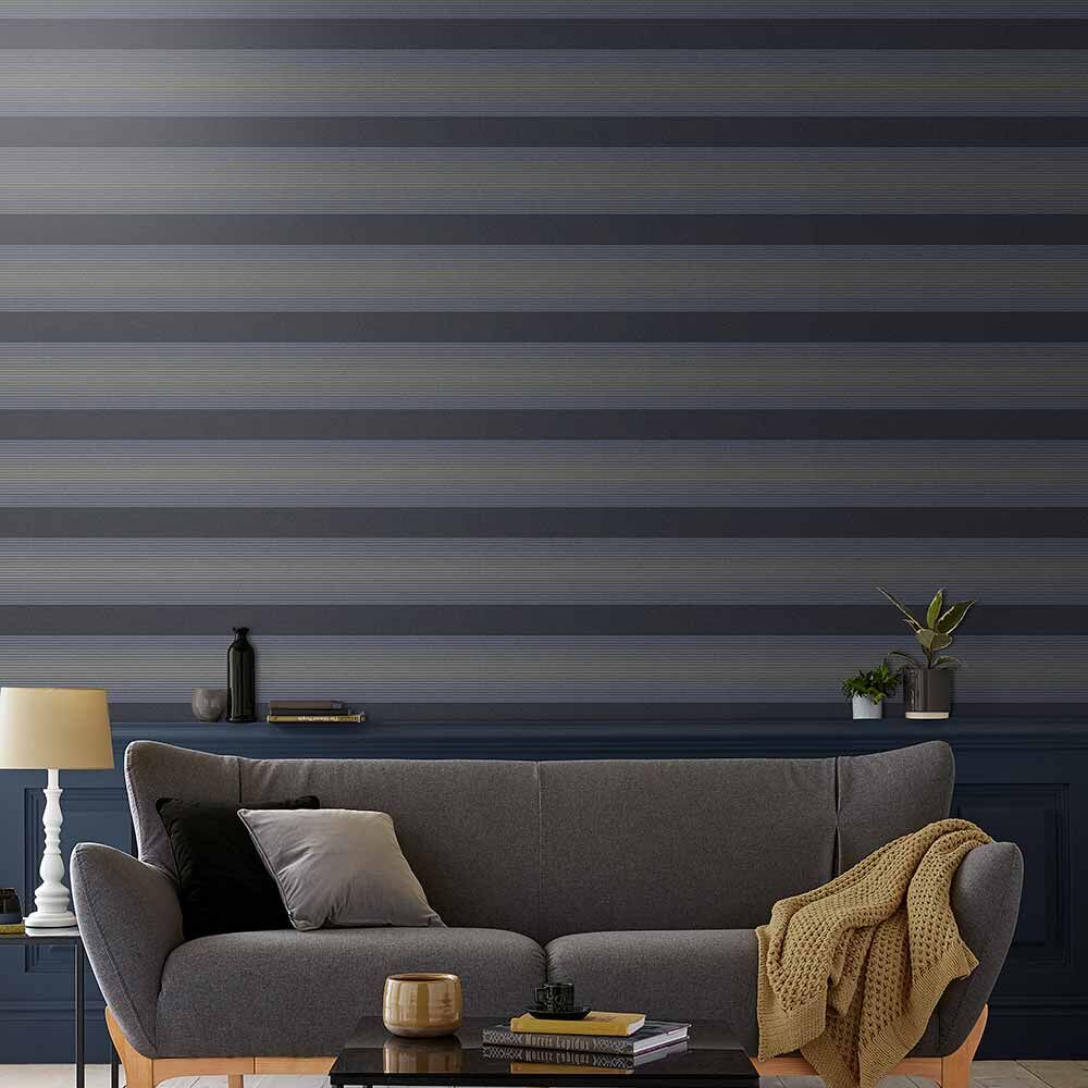 Lagom Stripe Navy & Gold Wallpaper, , Large - Navy Blue Wallpaper For Living Room , HD Wallpaper & Backgrounds