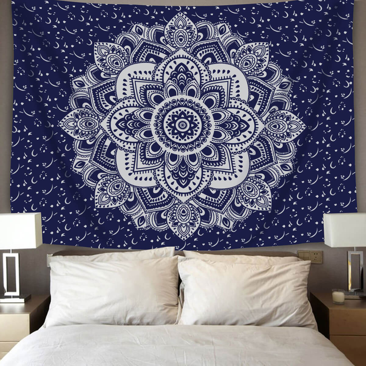 Navy Blue Mandala Print Wall Tapestry - Black World Map Tapestry , HD Wallpaper & Backgrounds