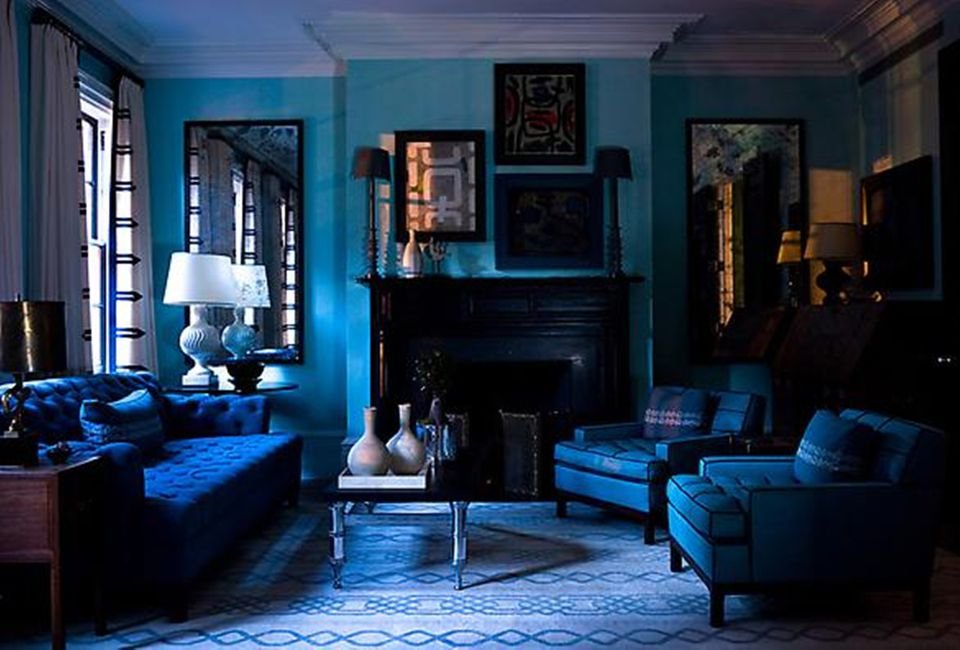 Monochromatic Blue Living Room , HD Wallpaper & Backgrounds