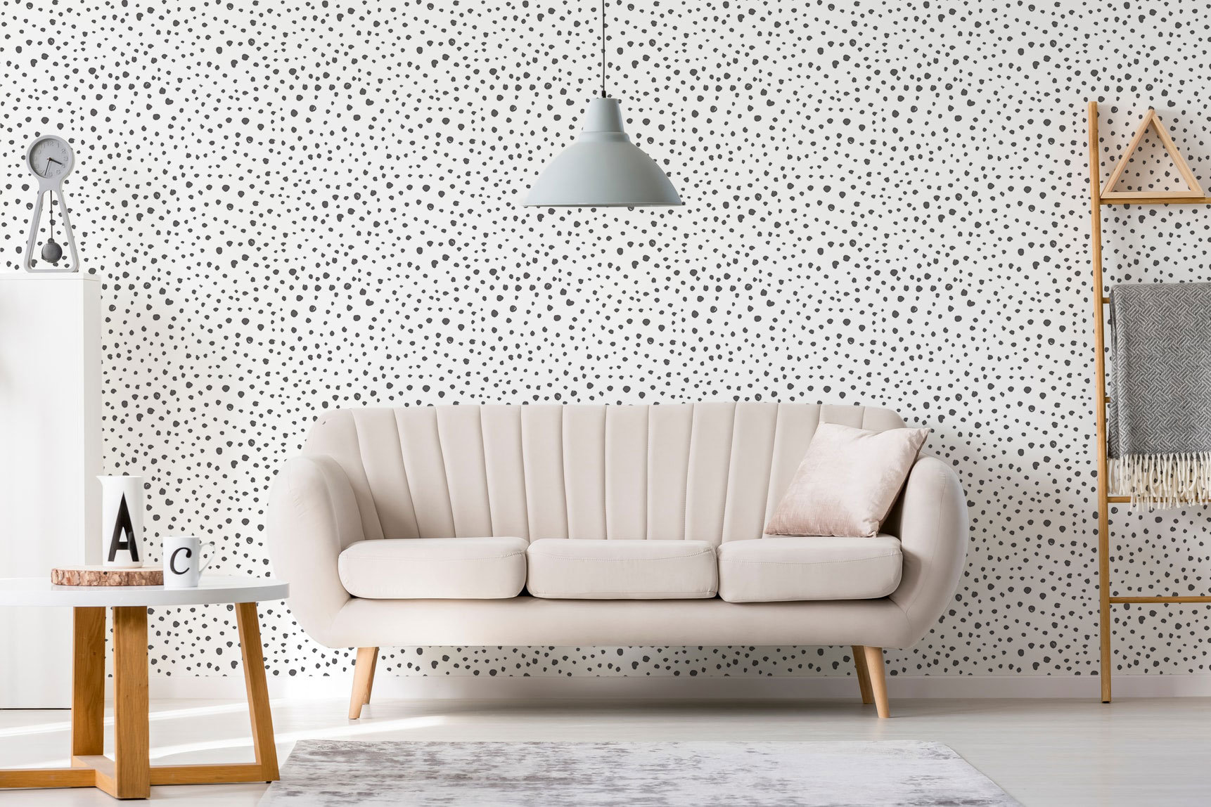 Black And White Polka Dots Peel And Stick Wallpaper - 2 Seater Sofa Set Latest Designs , HD Wallpaper & Backgrounds