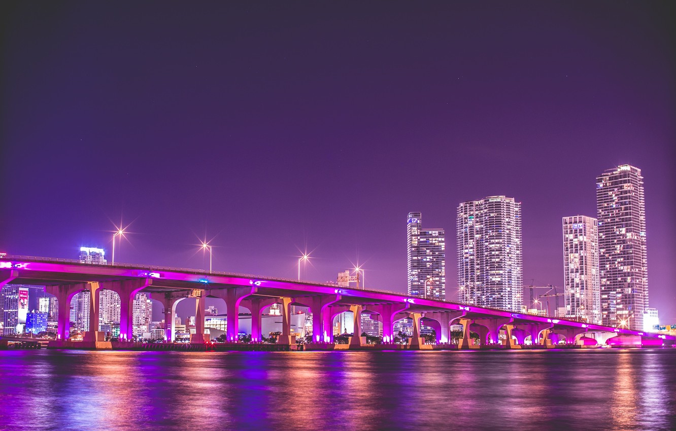 Photo Wallpaper Night, Bridge, Florida, Miami, Fl, - Miami Vice Backgrounds , HD Wallpaper & Backgrounds