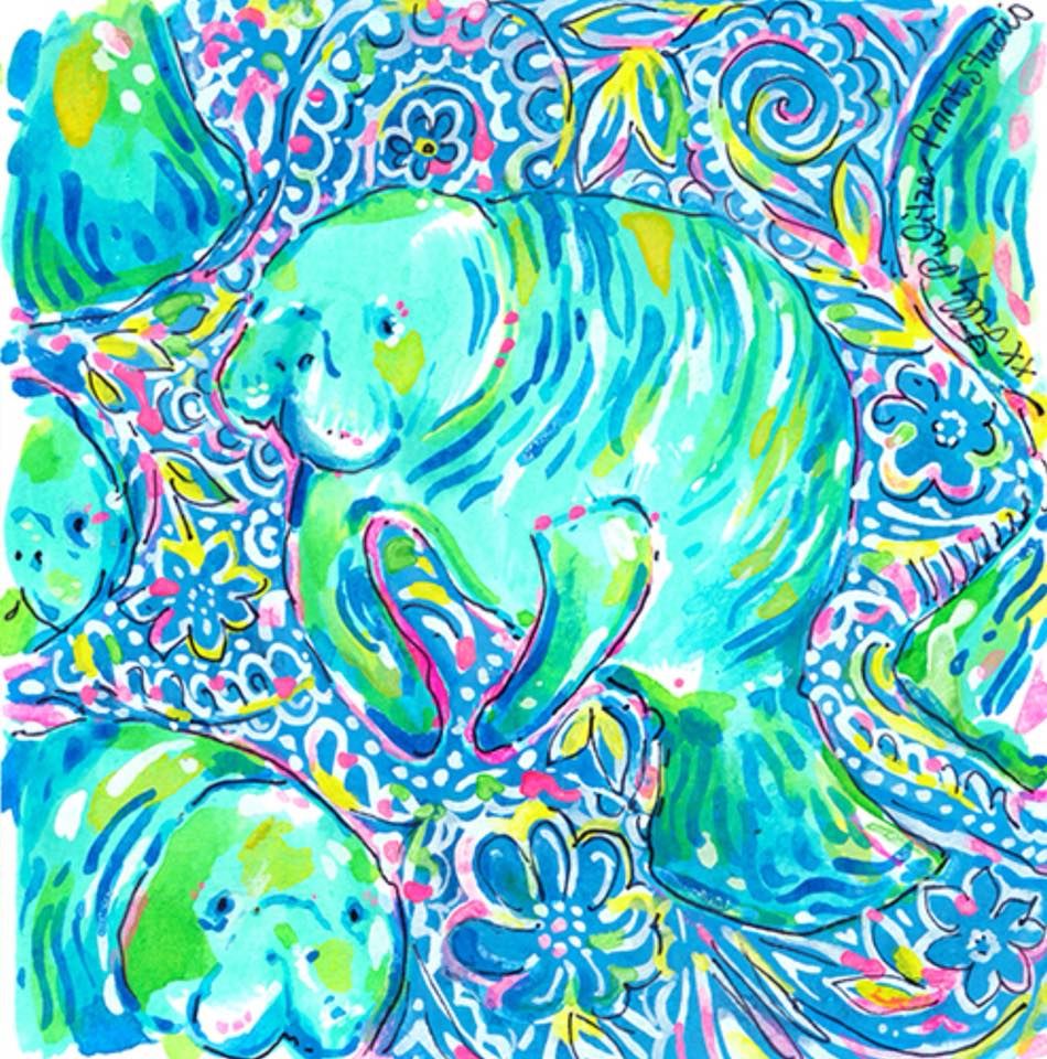 Lilly Pulitzer Manatee Print , HD Wallpaper & Backgrounds