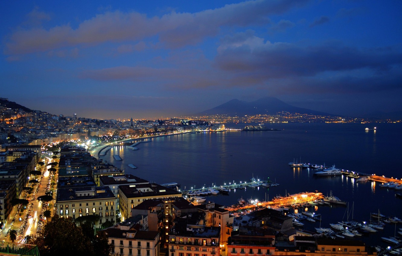 Photo Wallpaper City, Lights, Sky, Sea, Landscape, - Napoli Wallpaper 4k , HD Wallpaper & Backgrounds