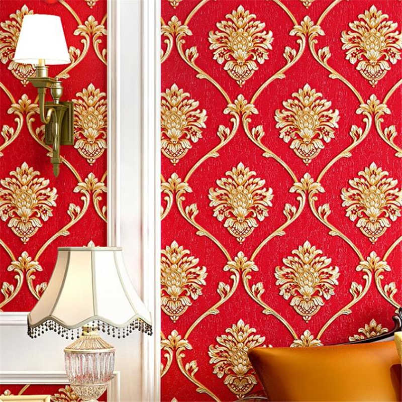 Wellyu 3d Stereo European Damascus Wallpaper Waterproof - Tapiz Rojo Sala , HD Wallpaper & Backgrounds