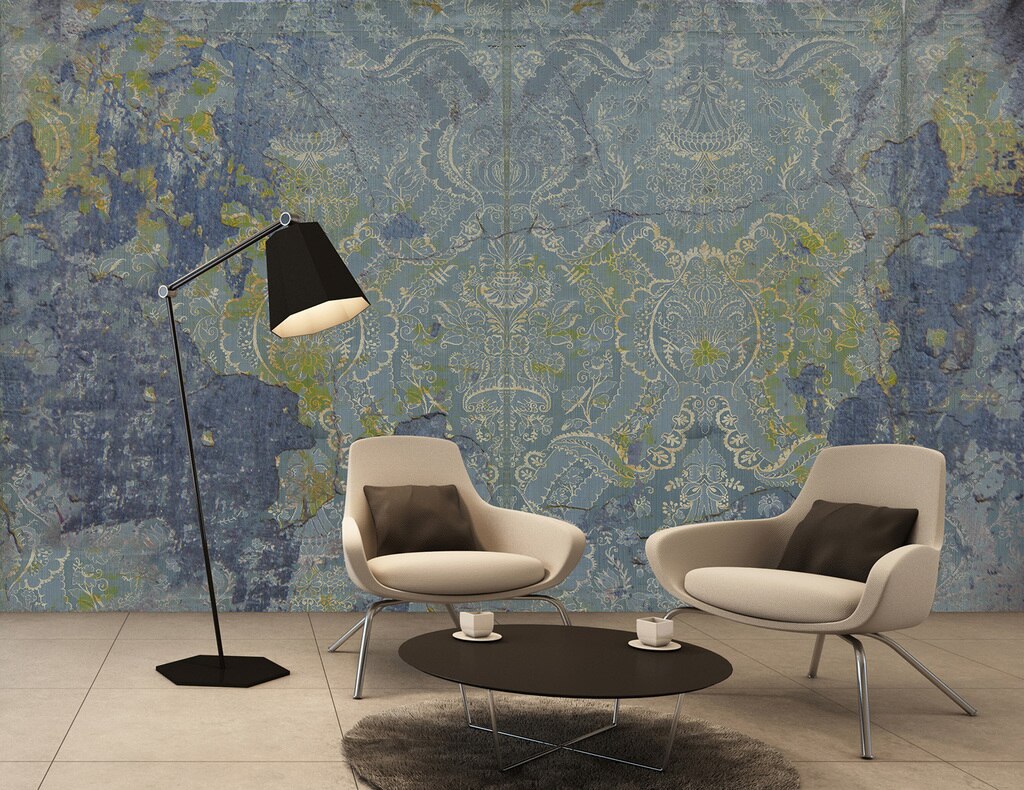 Faded Empire -damascus Blue - Wallpaper , HD Wallpaper & Backgrounds