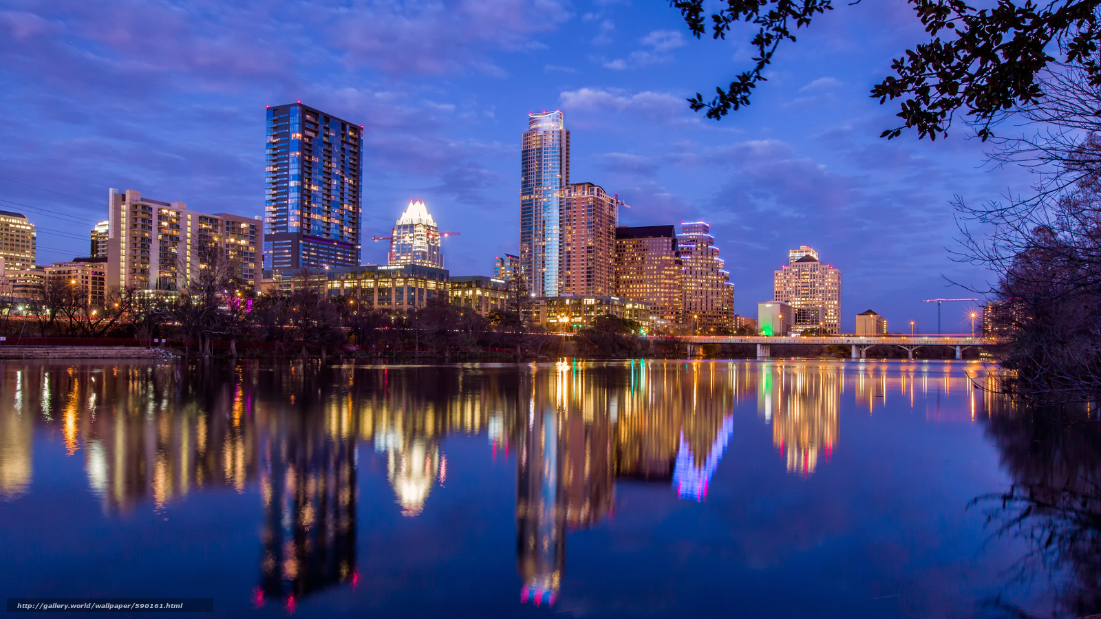 Download Wallpaper Skyline Of Austin, Texas, City Free - Reflection , HD Wallpaper & Backgrounds