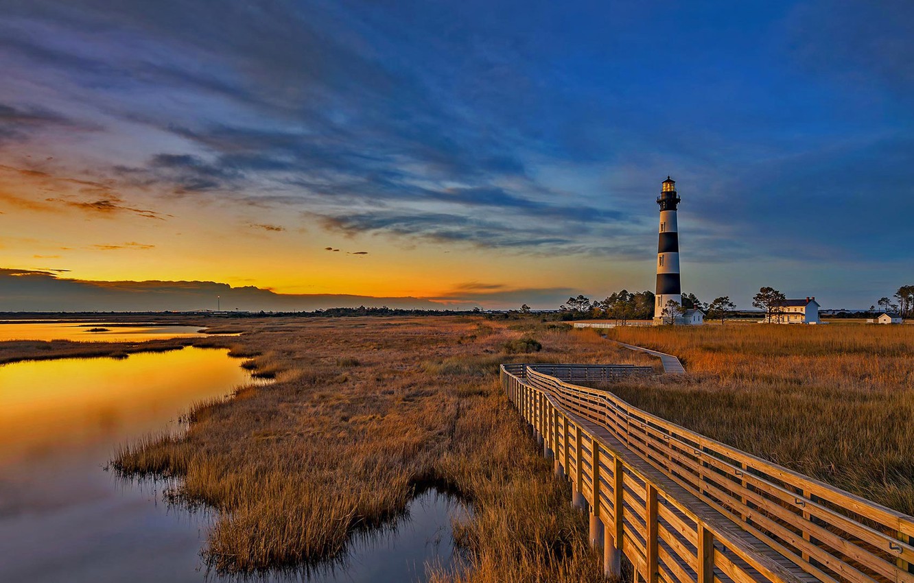Photo Wallpaper Clouds, Lighthouse, Island, Glow, Usa, - Cape Hatteras National Seashore , HD Wallpaper & Backgrounds