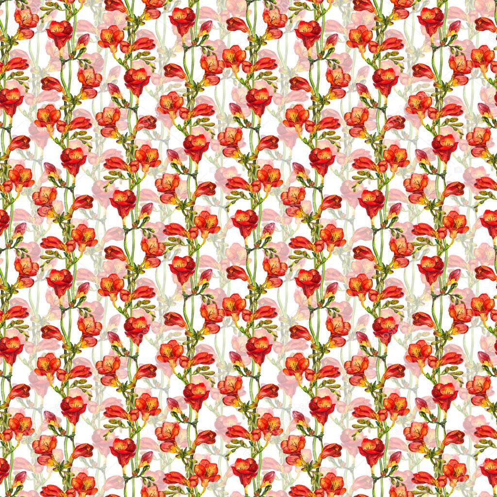 Seamless Floral Wallpaper With Red Freesias Flowers - Papel Fundo Floral Vermelho , HD Wallpaper & Backgrounds